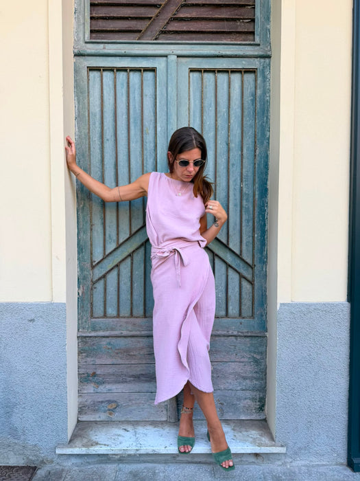 Top Emilia in mussola rosa malva