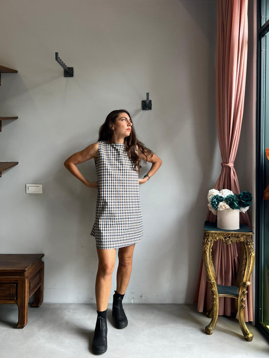 Abito Emilia a quadretti blu e marrone