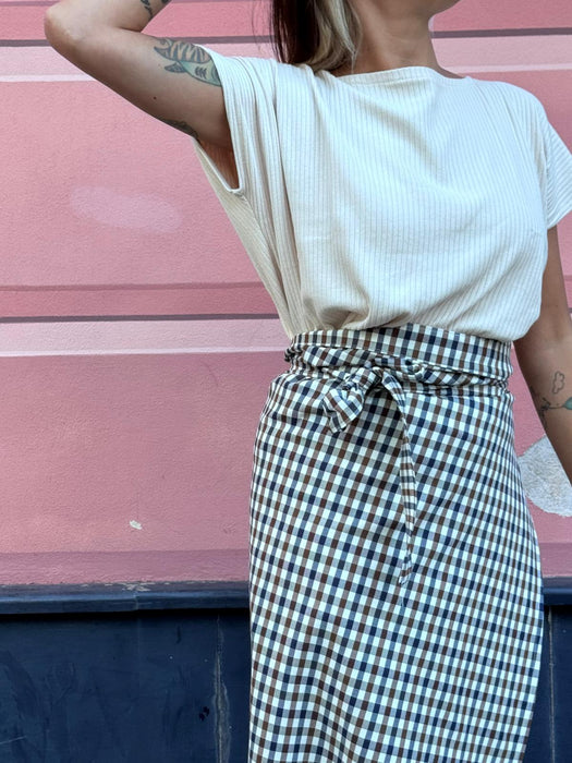 Gonna Matilda lunga a quadretti blu e marrone