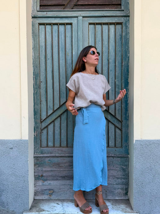 Gonna Matilda in mussola azzurra