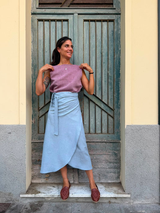 Top Emilia in lino rosa ciliegia