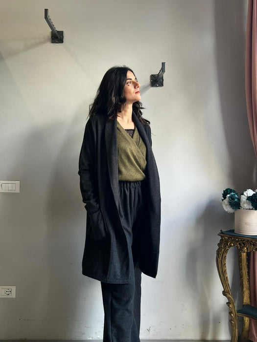 Cardigan Marinella midi grigio antracite
