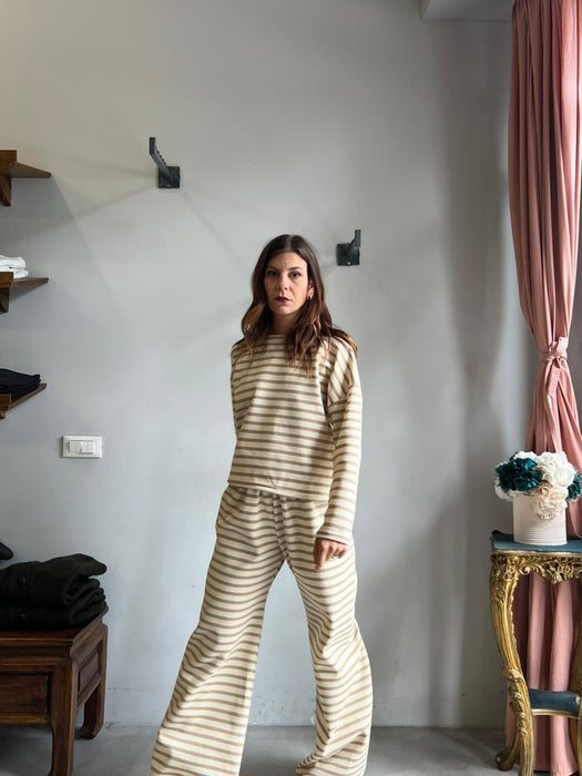 Pantaloni Mia a righe panna e beige