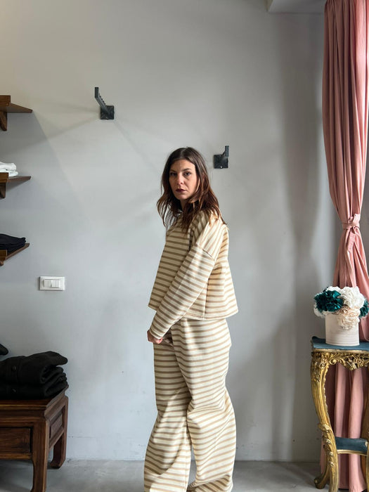 Pantaloni Mia a righe panna e beige