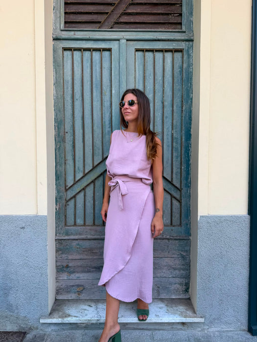 Top Emilia in mussola rosa malva