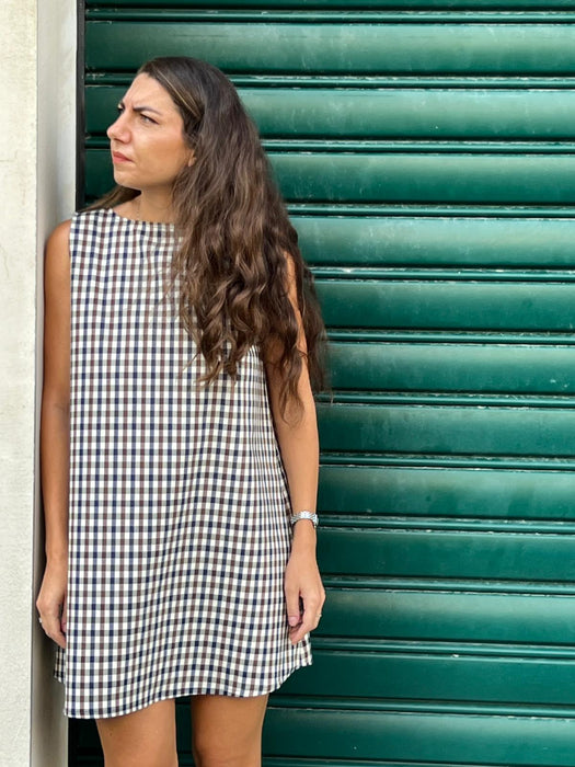 Abito Emilia a quadretti blu e marrone