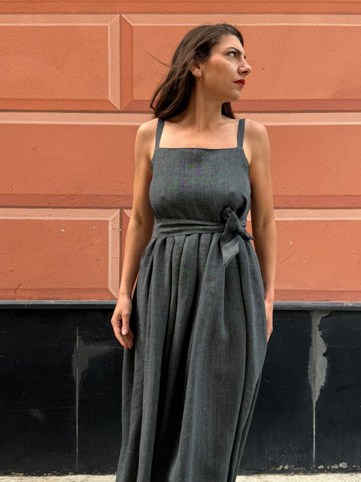 Abito Barbara in lino color grigio scuro