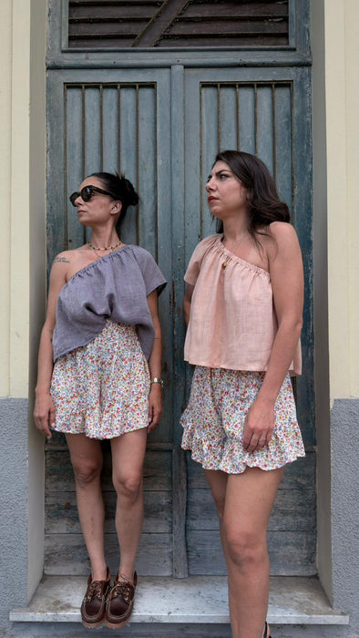 Top Ludovico in lino color lilla mélange