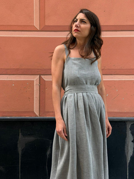 Abito Barbara in lino color azzurro polvere