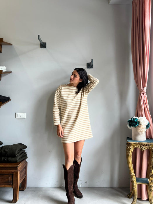 Abito Deborah a righe panna e beige