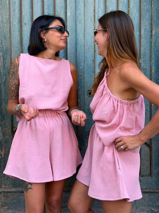 Top Emilia in mussola rosa chiaro