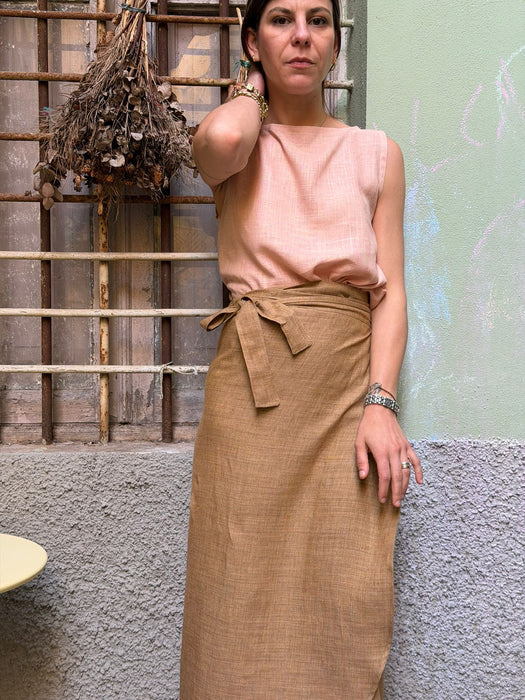 Top Emilia in lino rosa pesca