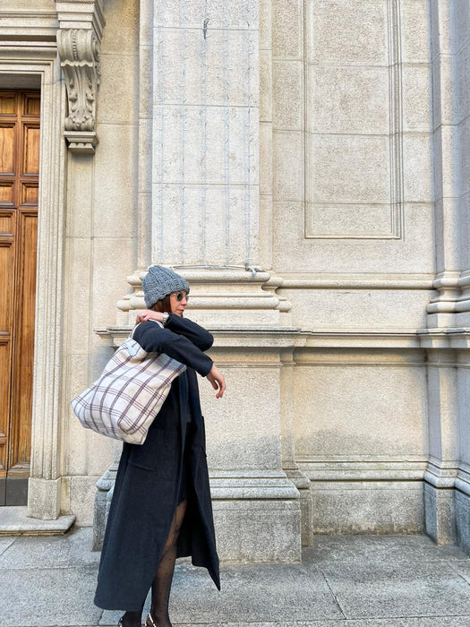 Borsa in lana a quadri panna