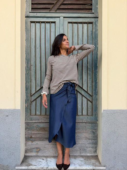 Maglia Cristiana in lana a righe tortora/bianche/tabacco