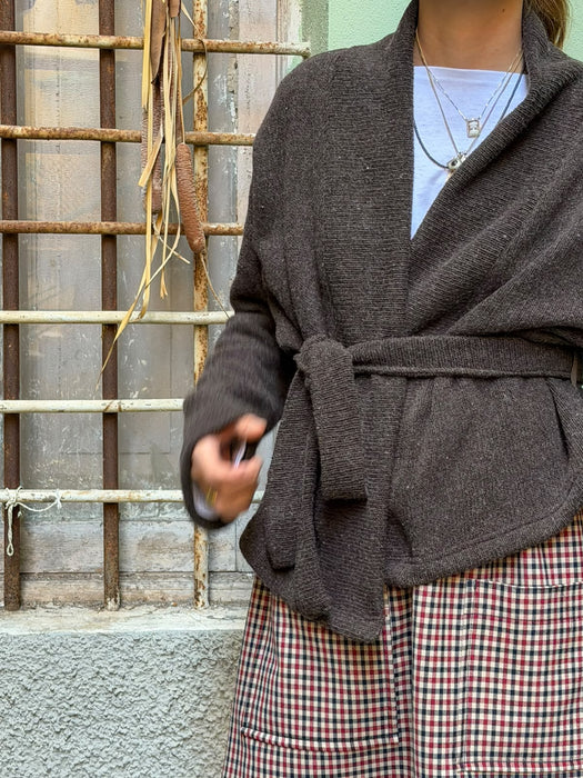 Cardigan Romeo in lana marrone scuro