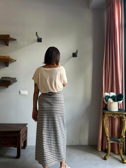 Gonna Matilda lunga a quadretti blu e marrone