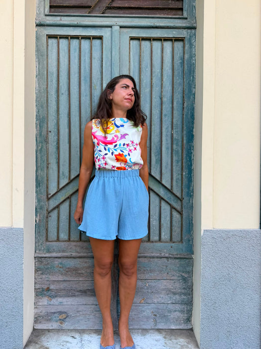 Top Emilia in cotone a fiori colorati