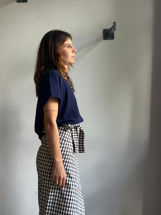 Gonna Matilda lunga a quadretti blu e marrone