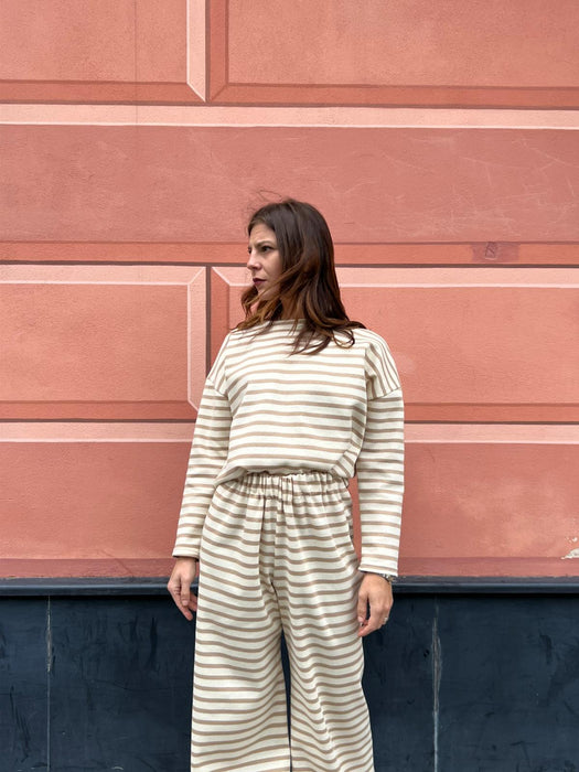 Pantaloni Mia a righe panna e beige