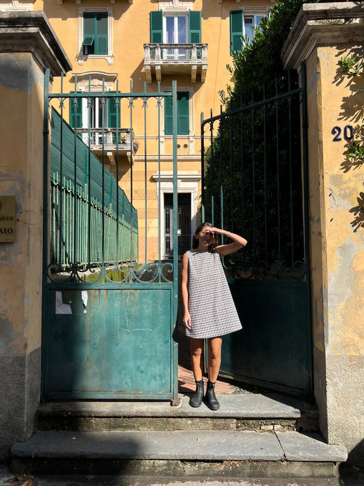 Abito Emilia a quadretti blu e marrone