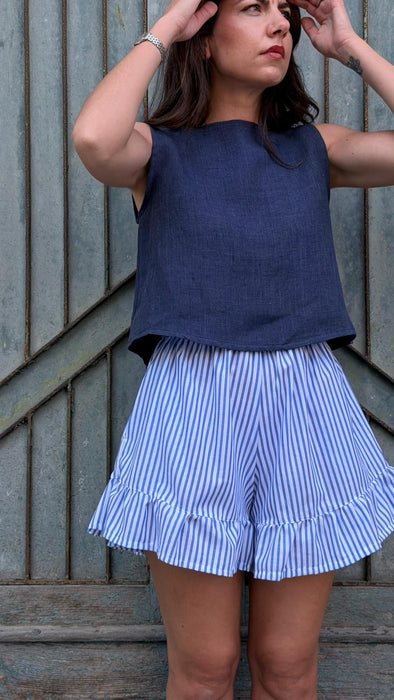 Top Emilia in lino blu scuro