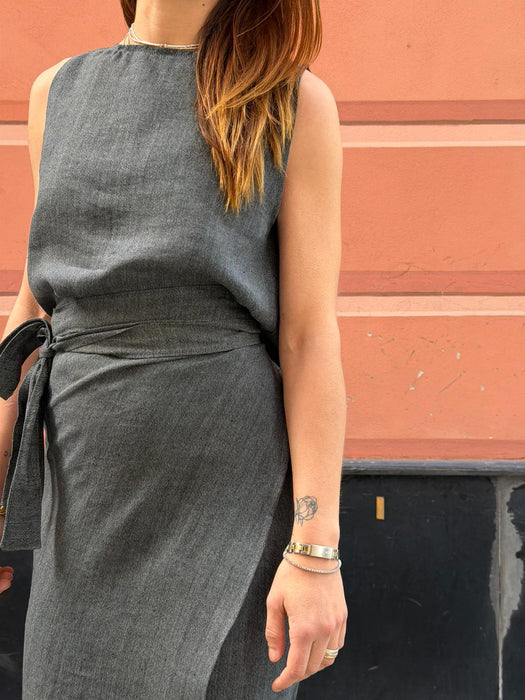 Gonna Matilda in lino color grigio scuro