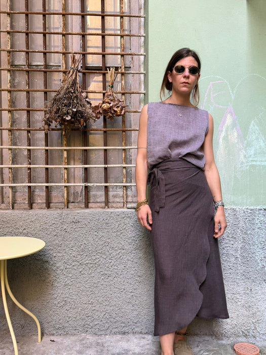 Gonna Matilda in lino marrone testa di moro