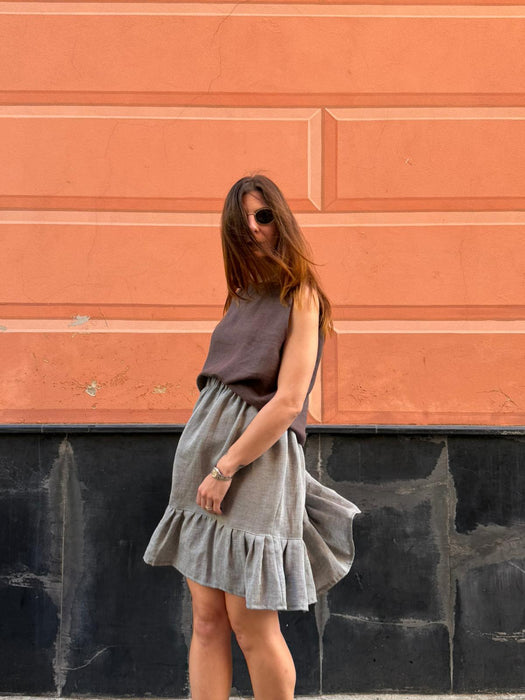 Gonna Olivio in lino color azzurro polvere