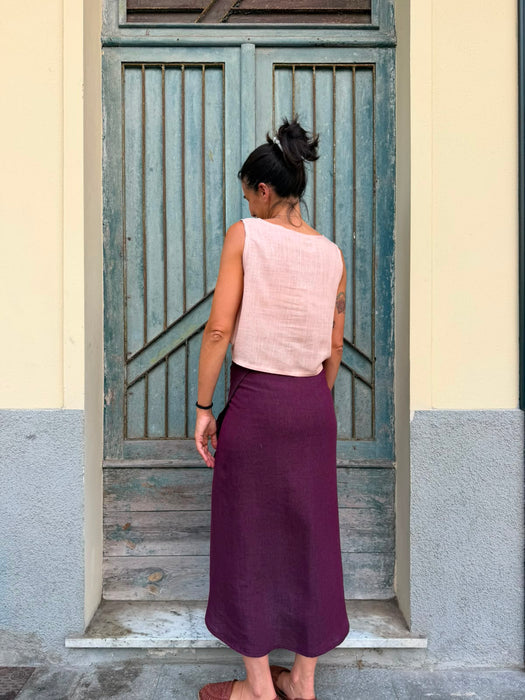 Top Emilia in lino rosa pesca