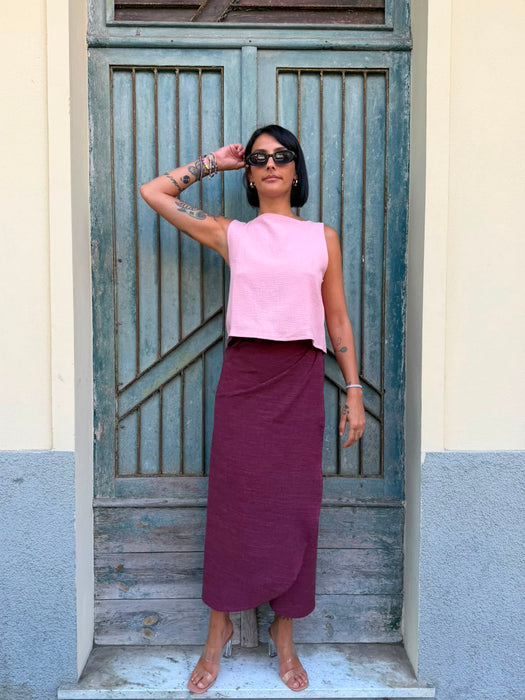 Top Emilia in mussola rosa chiaro