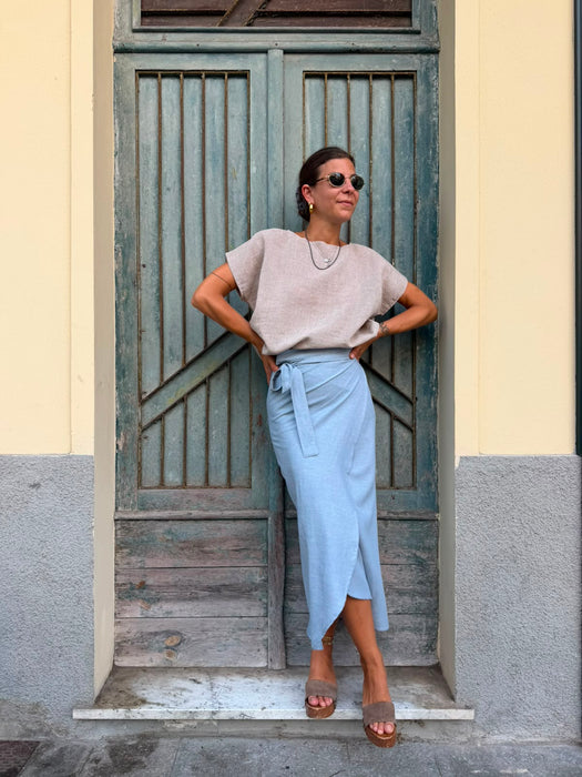 T-shirt Scatoletta in lino sabbia