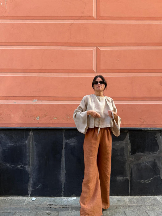 Pantaloni Mia in lino color terracotta