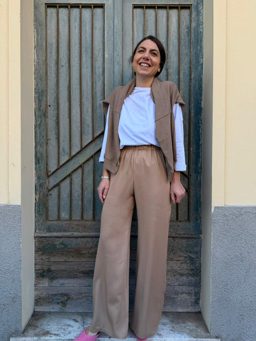 Pantaloni Mia in viscosa color caffellatte