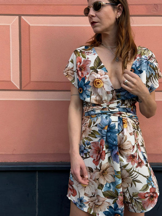 Abito Magda corto a fiori azzurri