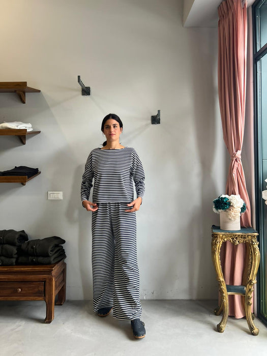 Pantaloni Mia a righe blu e bianche