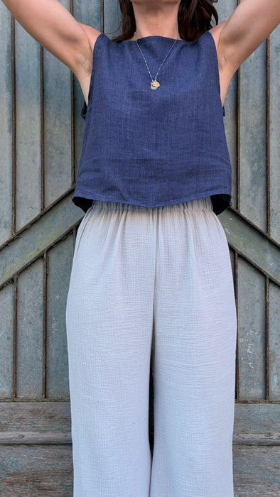 Pantaloni Mia in mussola color ghiaccio