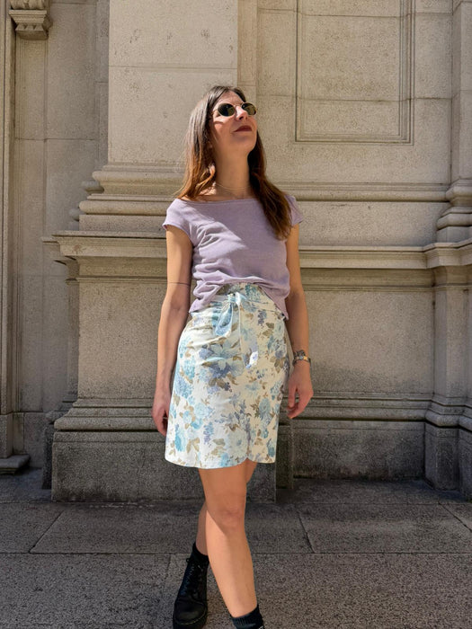 Gonna Matilda in gabardine a fiori azzurri