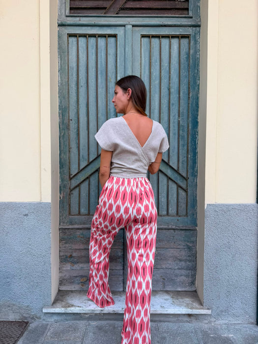 Top Margherita in lino sabbia