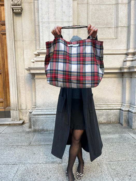 Borsa in lana tartan rossa