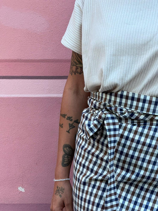 Gonna Matilda lunga a quadretti blu e marrone