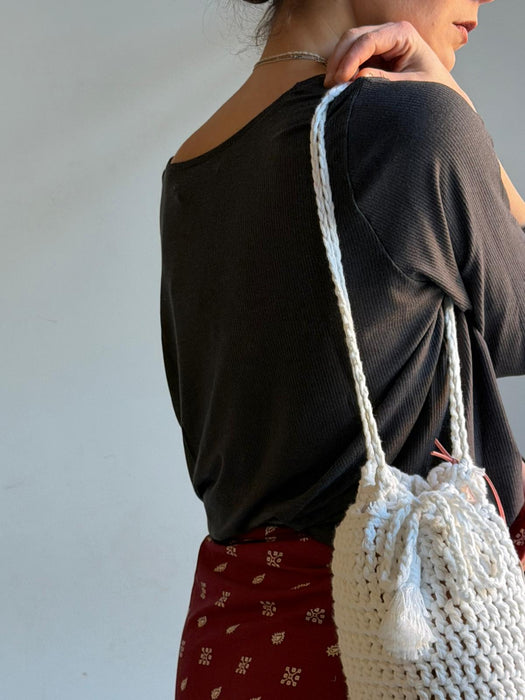 Borsa all’uncinetto in cotone bianco