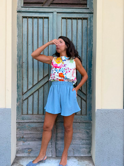 Top Emilia in cotone a fiori colorati