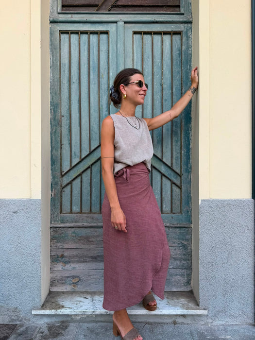 Top Emilia in lino caffellatte