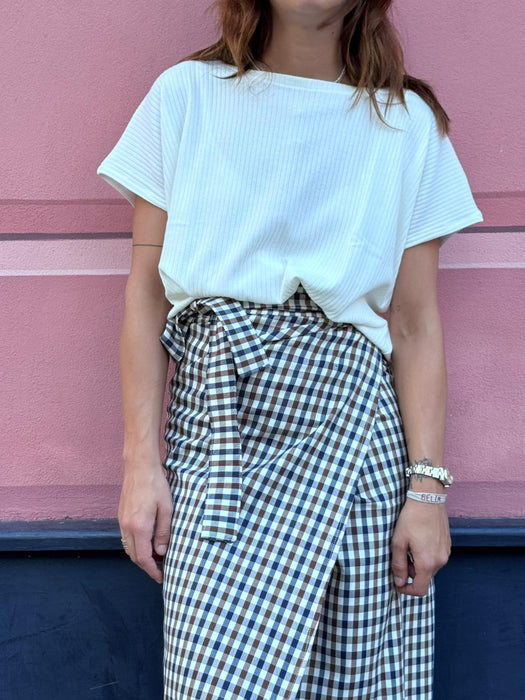 Gonna Matilda lunga a quadretti blu e marrone