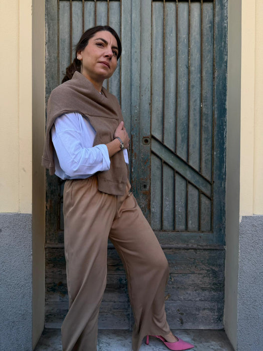 Pantaloni Mia in viscosa color caffellatte