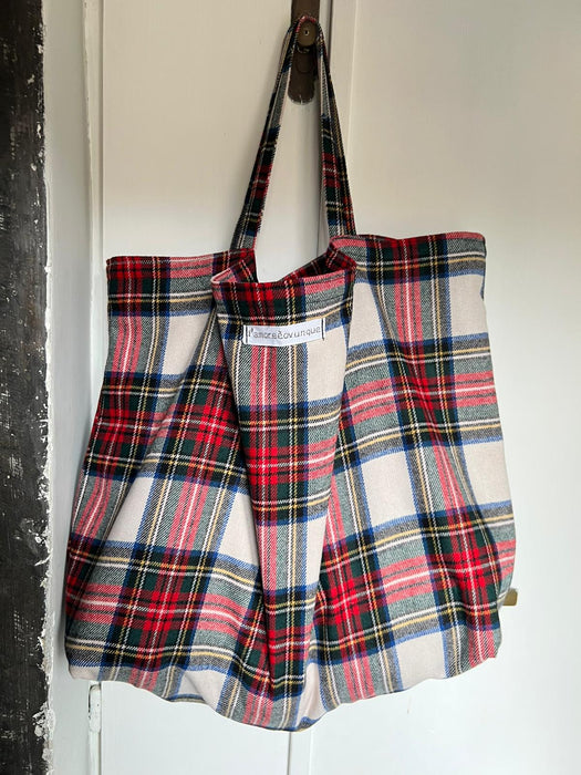 Borsa in lana tartan rossa