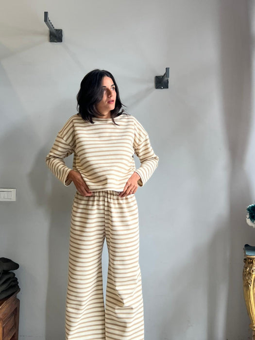 Pantaloni Mia a righe panna e beige