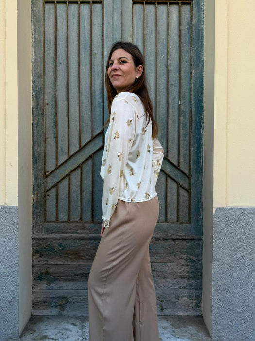 Pantaloni Mia in viscosa color caffellatte