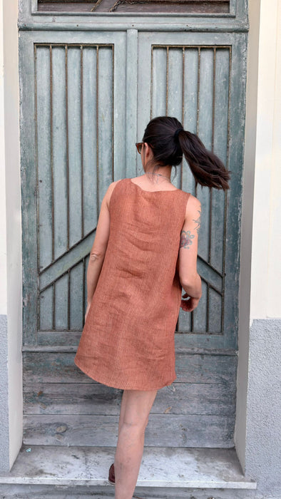 Abito Emilia in lino color terracotta