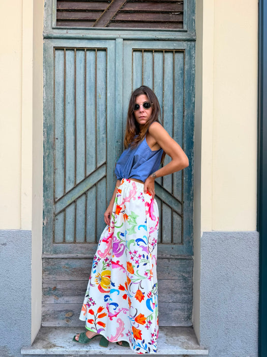 Gonna Anna in cotone fiori colorati